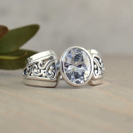 Vintage Glass & Silvered Ring-Maryam Jewelry