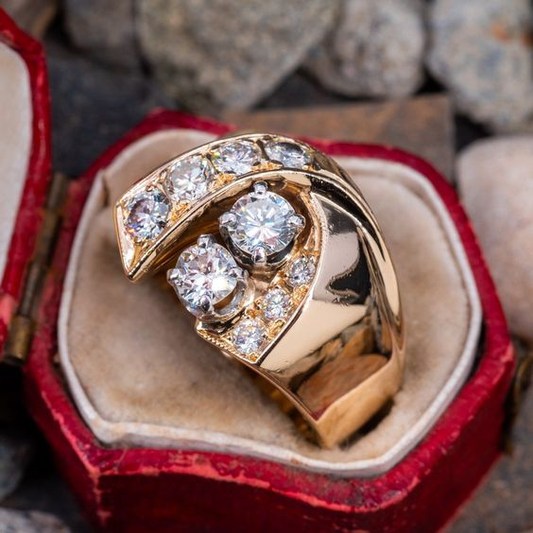 Vintage Irregular Golden Zirconia Ring-Maryam Jewelry