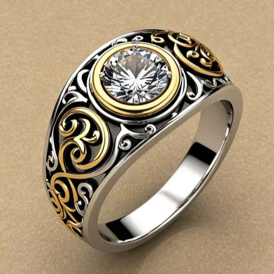 Vintage White Crystal Gold Ring-Maryam Jewelry