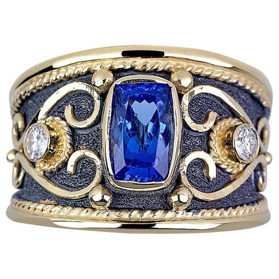 Vintage Blue Stone Gold Ring-Maryam Jewelry