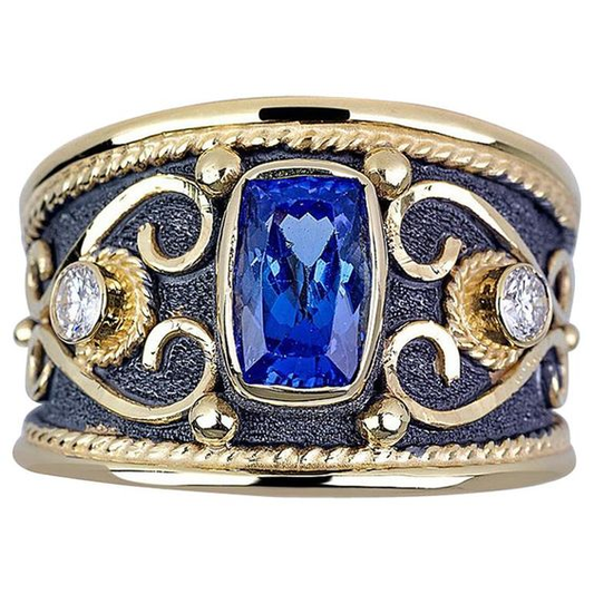 Vintage Blue Stone Gold Ring-Maryam Jewelry