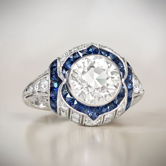 Vintage Blue & White Zirconia Ring-Maryam Jewelry