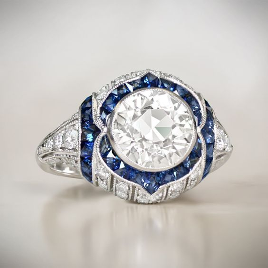 Vintage Blue & White Zirconia Ring-Maryam Jewelry
