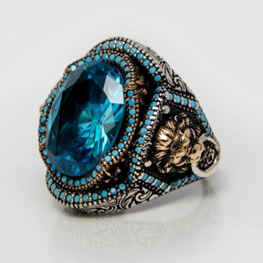 Vintage Blue Crystal Seal Ring-Maryam Jewelry