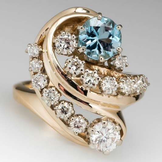 Vintage Blue Spiral Gold Zirconia Ring-Maryam Jewelry