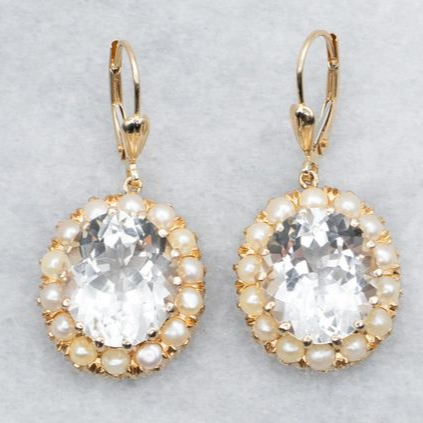 Vintage Rounded Glass Gold Pearl Earrings-Maryam Jewelry