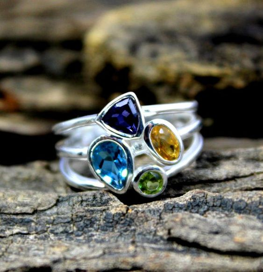 Vintage Colorful Crystals Layered Ring-Maryam Jewelry