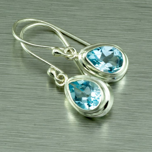 Vintage Blue Sky Glass Silver Earrings-Maryam Jewelry