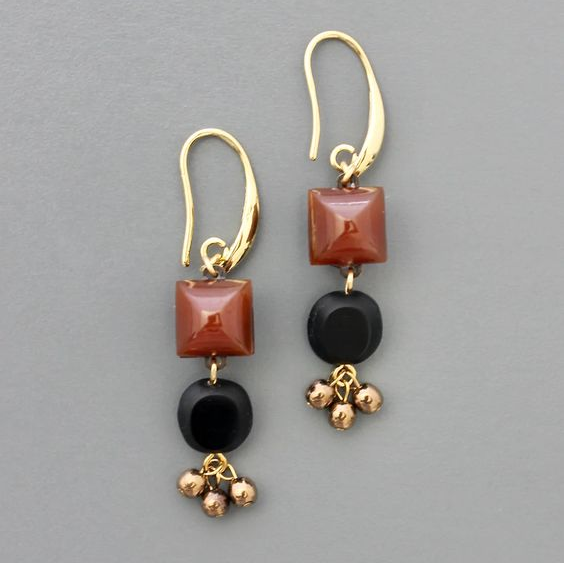 Vintage Black & Red Stones Earrings-Maryam Jewelry