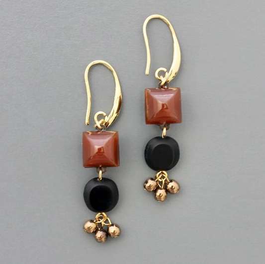 Vintage Black & Red Stones Earrings-Maryam Jewelry