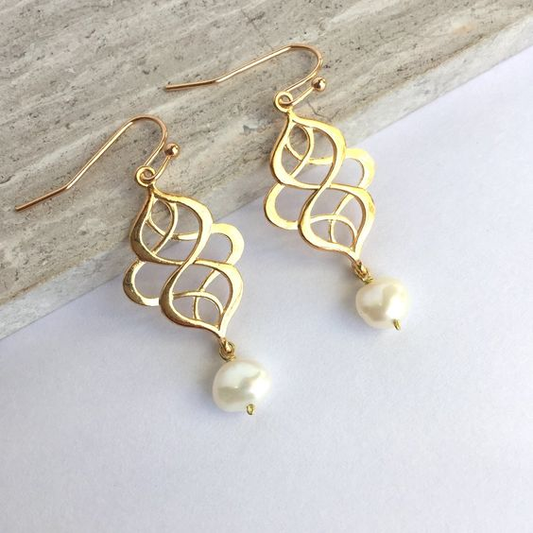 Vintage Spiral Gold Pearl Earrings-Maryam Jewelry