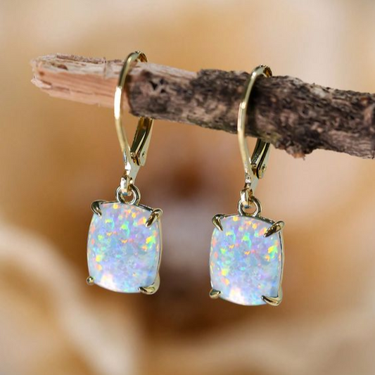Vintage White Opal Square Earrings-Maryam Jewelry