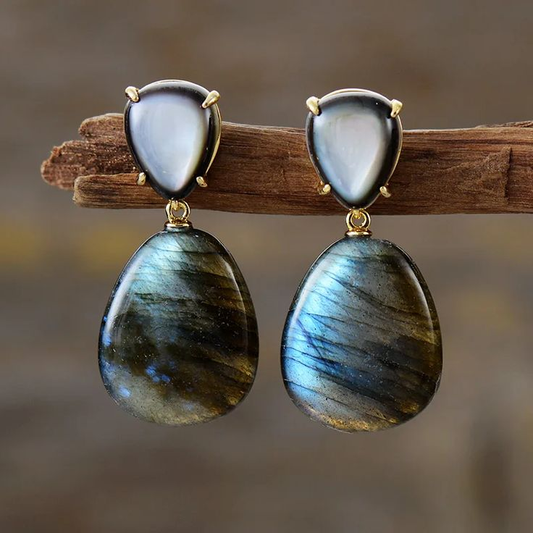 Vintage Blue & White Stone Earrings-Maryam Jewelry