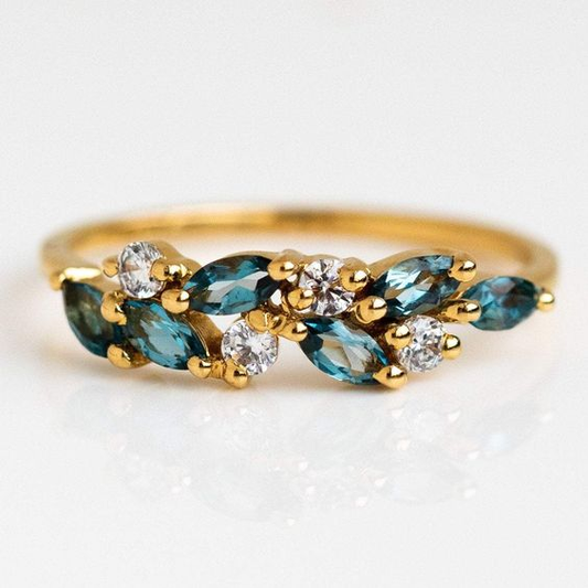 Vintage Blue Zirconia Glass Gold Ring-Maryam Jewelry