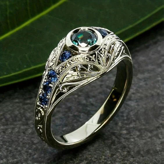 Vintage Blue Green Silver Bright Ring-Maryam Jewelry