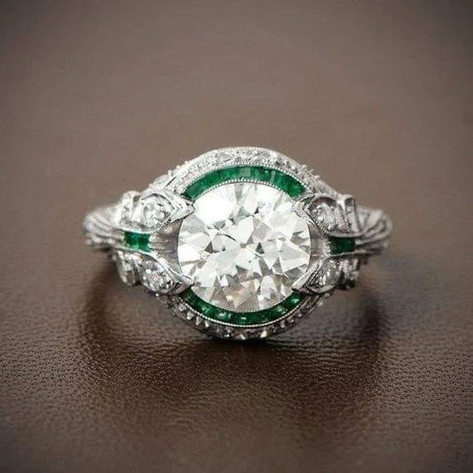 Vintage Green Glass White Zirconia Ring-Maryam Jewelry