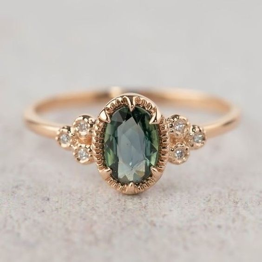 Vintage Green Inlaid Glass Gold Ring-Maryam Jewelry
