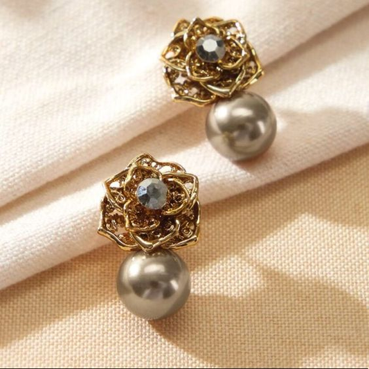Vintage Dark Pearl Gold Earrings-Maryam Jewelry