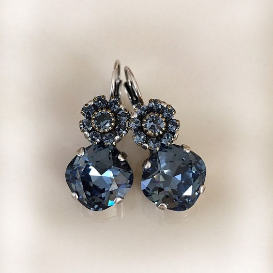 Vintage Blue Floral Glass Earrings-Maryam Jewelry
