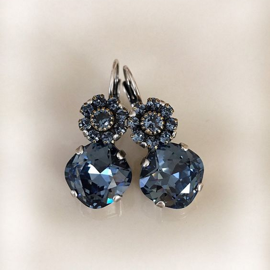 Vintage Blue Floral Glass Earrings-Maryam Jewelry