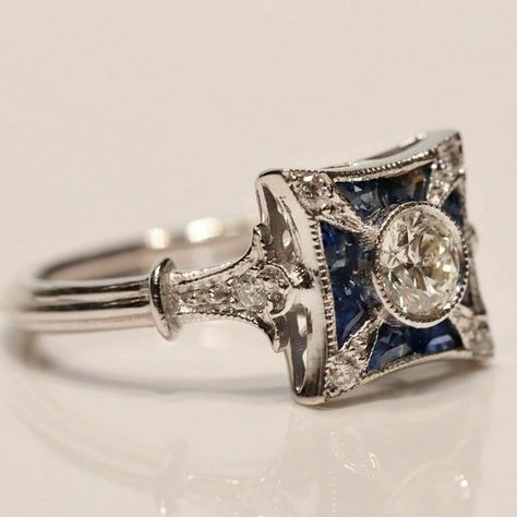 Vintage Square Blue Zirconia Ring-Maryam Jewelry