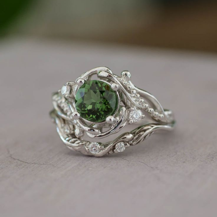 Vintage Green Stone Branch Ring-Maryam Jewelry