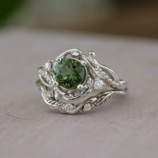 Vintage Green Stone Branch Ring-Maryam Jewelry