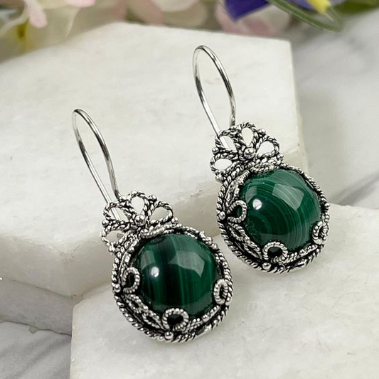 Vintage Green Round Earrings-Maryam Jewelry