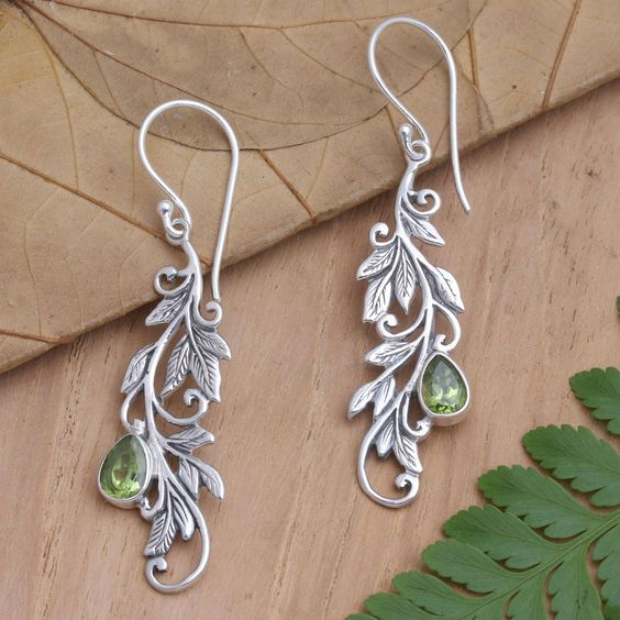 Vintage Dangling Leaf Crystal Earrings-Maryam Jewelry