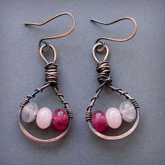 Vintage Colored Stones Drop Earrings-Maryam Jewelry