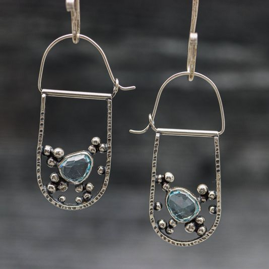 Vintage Dangling Stone Silver Earrings-Maryam Jewelry