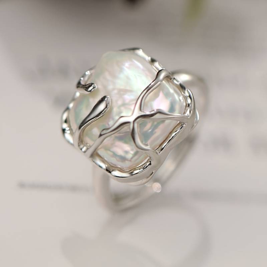 Vintage Pearl Silver Ring-Maryam Jewelry