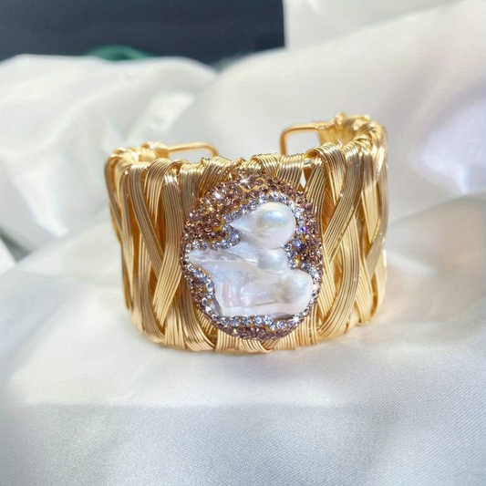 Vintage Gold White Stone Bracelet-Maryam Jewelry