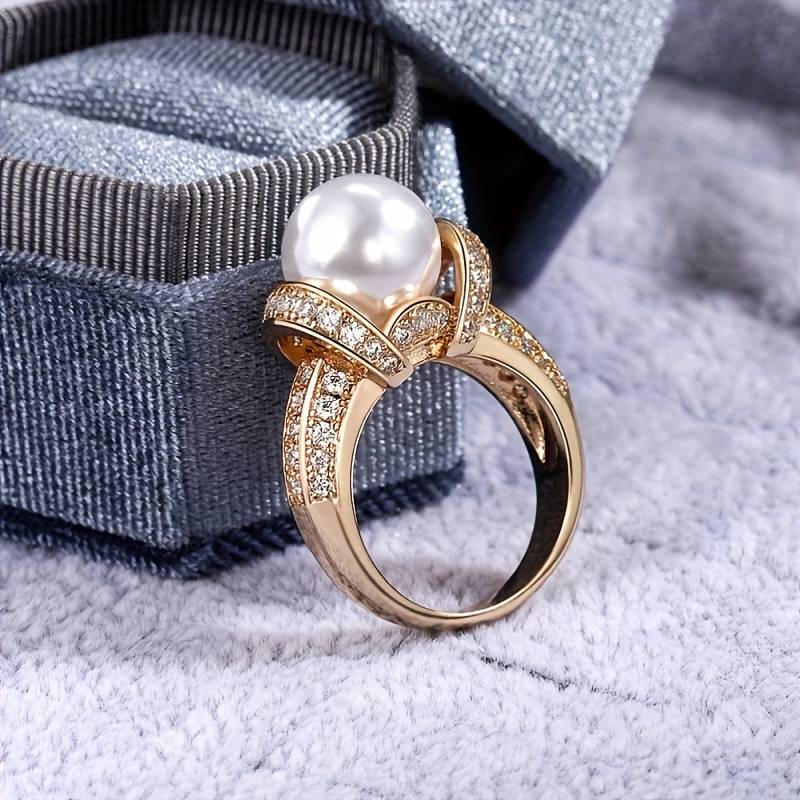 Vintage Pearl Gold Bright Ring-Maryam Jewelry
