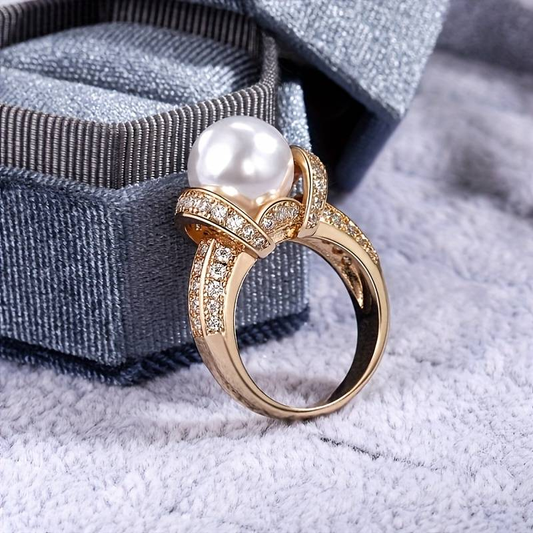 Vintage Pearl Gold Bright Ring-Maryam Jewelry