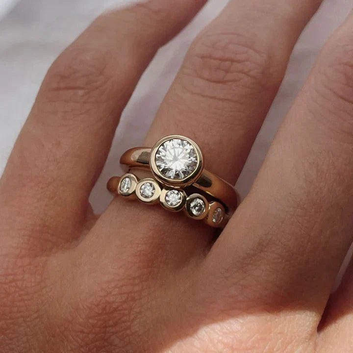 Vintage Zirconia Golden Ring Set-Maryam Jewelry