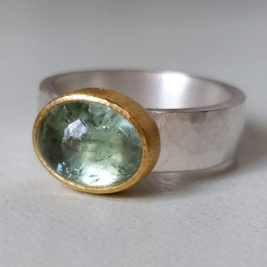 Vintage Green Rounded Stone Ring-Maryam Jewelry