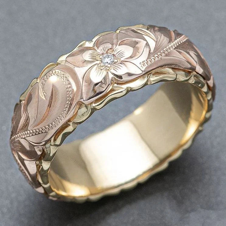Vintage Rose Flower Gold Ring-Maryam Jewelry