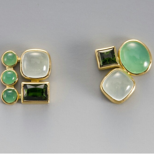 Vintage Green & White Crystal Earrings-Maryam Jewelry