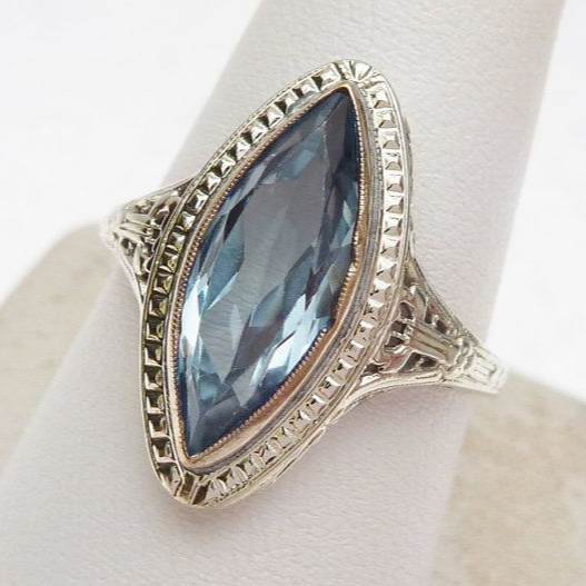 Vintage Oval Blue Crystal Ring-Maryam Jewelry