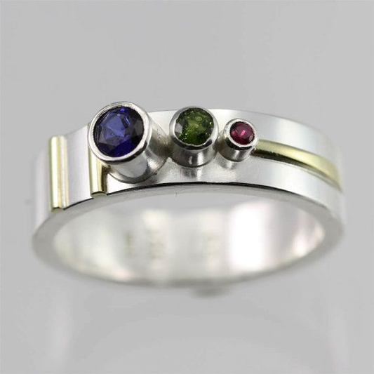 Vintage Silver Inlaid Colorful Stones Ring-Maryam Jewelry