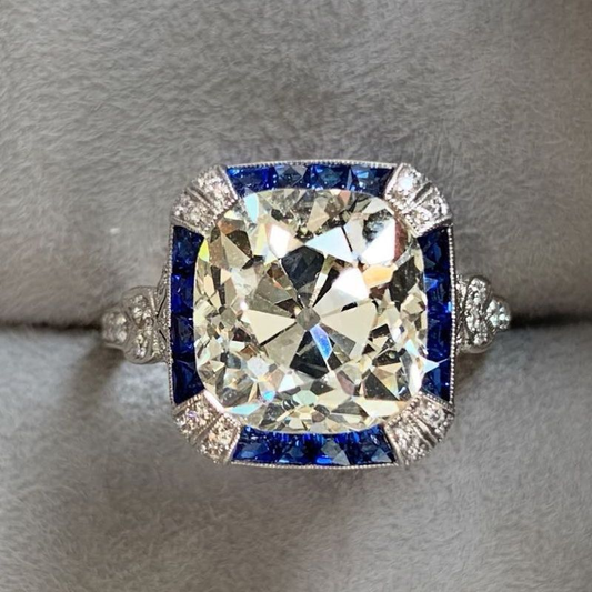 Vintage Blue Square Glass Ring-Maryam Jewelry