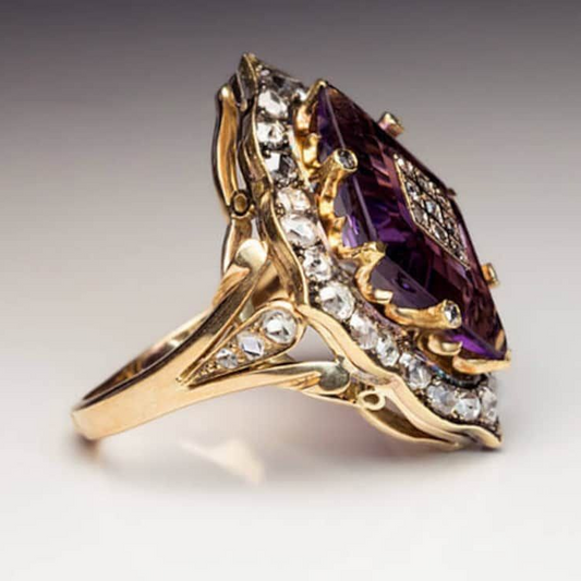 Vintage Purple Zirconia Gold Ring-Maryam Jewelry