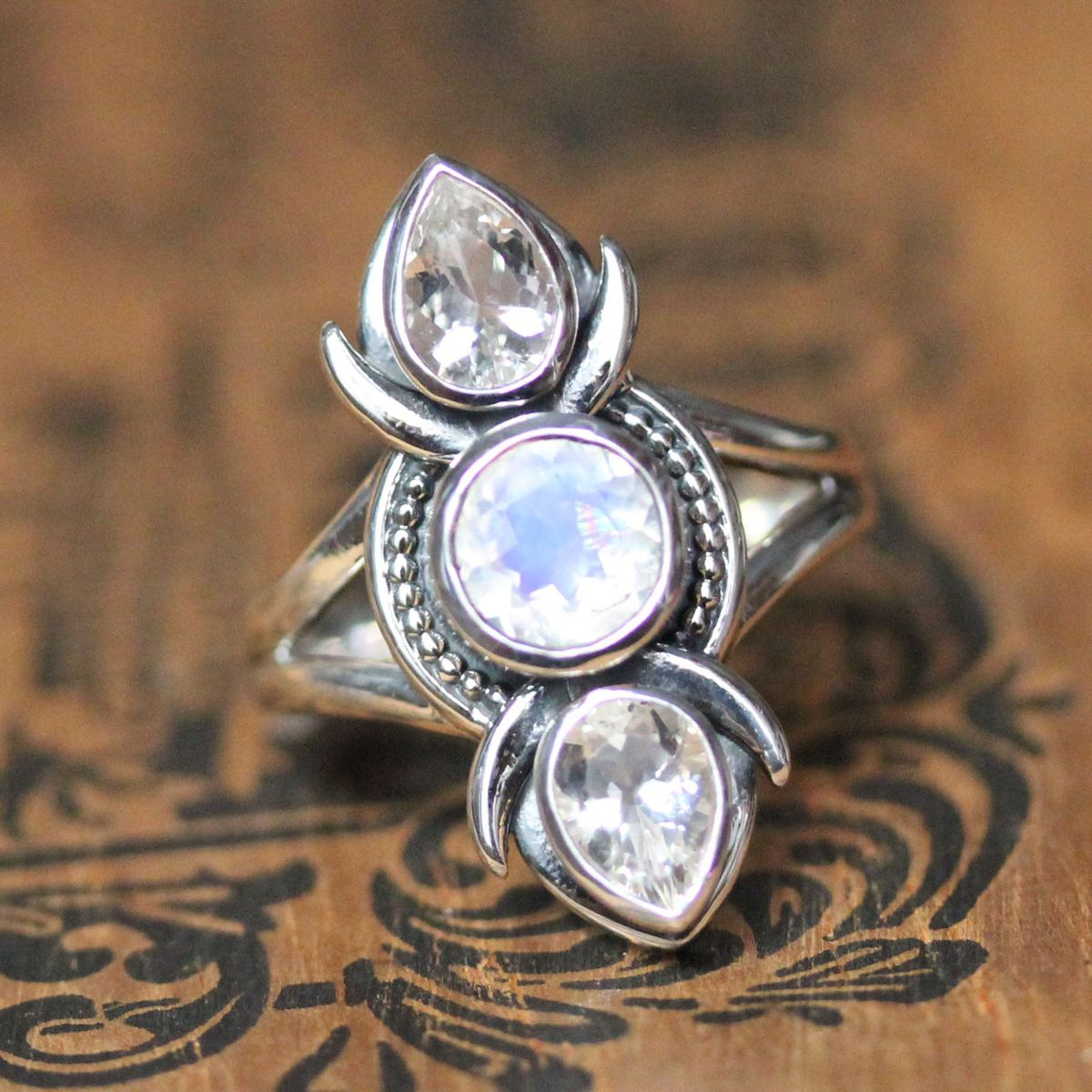 Vintage White Glass Zirconia Ring-Maryam Jewelry