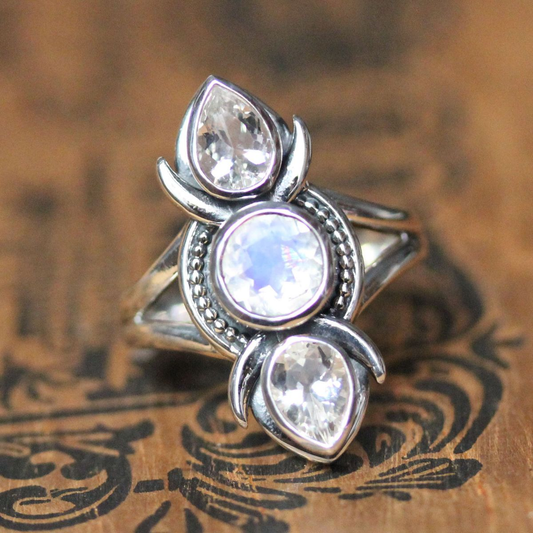 Vintage White Glass Zirconia Ring-Maryam Jewelry