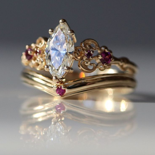 Vintage Crystal Crown Gold Ring-Maryam Jewelry