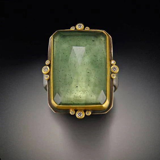 Vintage Green Glass Gold Ring-Maryam Jewelry