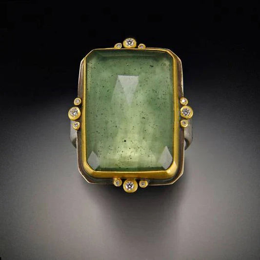 Vintage Green Glass Gold Ring-Maryam Jewelry
