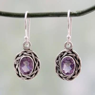Vintage Purple Rounded Glass Earrings-Maryam Jewelry
