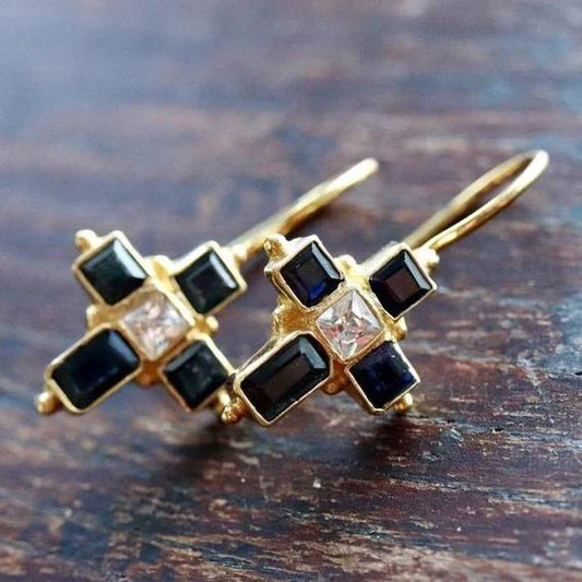 Vintage Black & Zirconia Golden Earrings-Maryam Jewelry